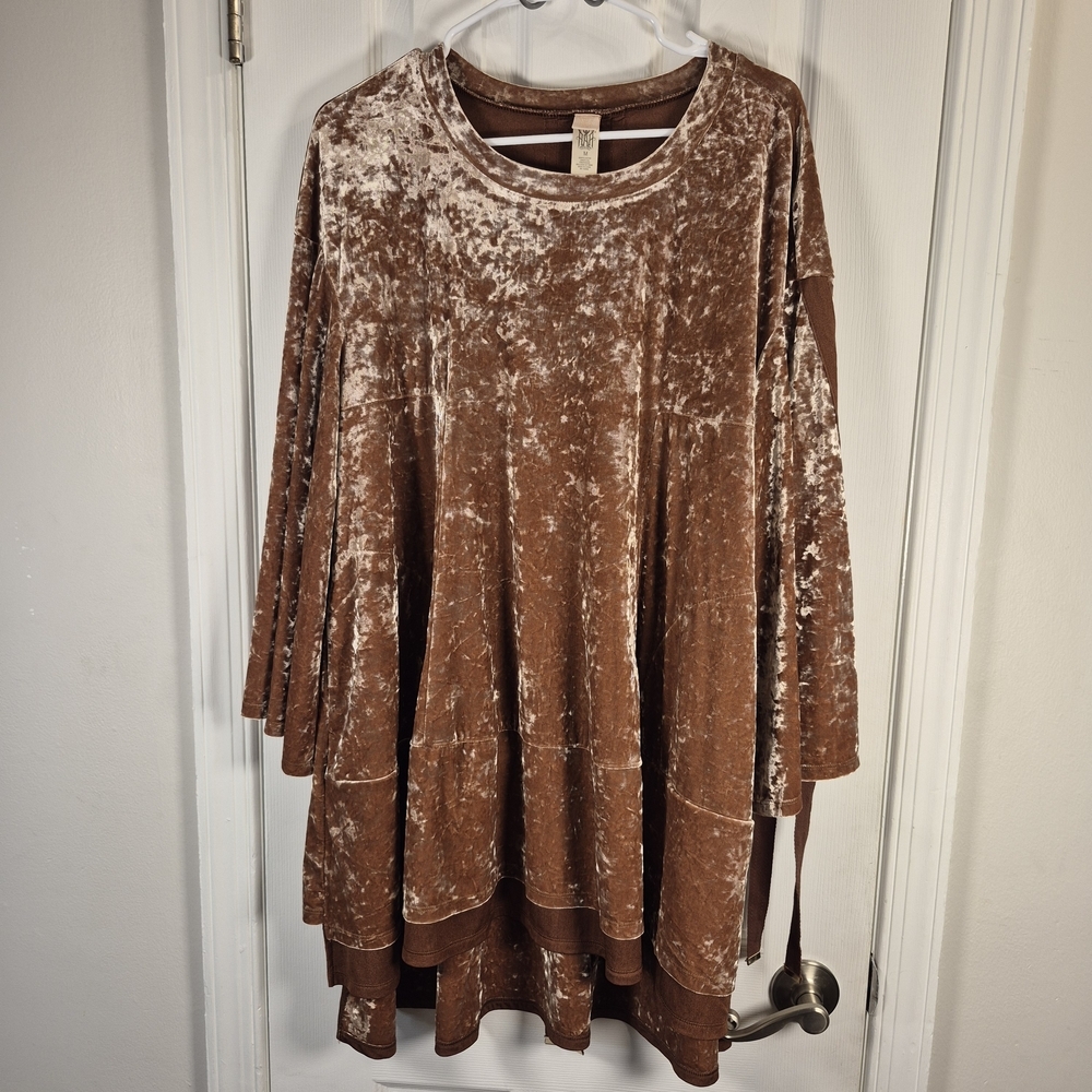 HAH Hot As Hell Crushed Velvet Babydoll Dress Brown Whimsigoth Tunic Mini Medium